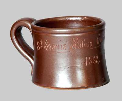 Rare Anna Pottery Stoneware Frog Mug Inscribed "St. Louis Police Commissioner / 1882"