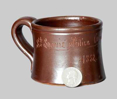 Rare Anna Pottery Stoneware Frog Mug Inscribed "St. Louis Police Commissioner / 1882"