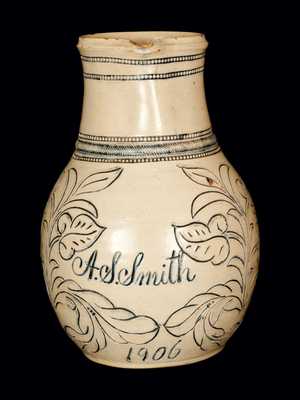Rare Richard Remmey, Philadelphia, PA Stoneware Pitcher Incised "A. S. Smith / 1906"