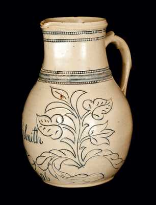 Rare Richard Remmey, Philadelphia, PA Stoneware Pitcher Incised "A. S. Smith / 1906"