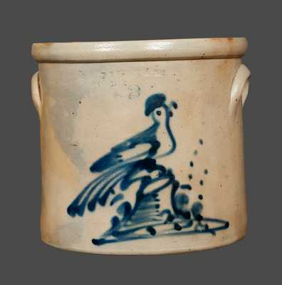 F. T. WRIGHT & SON / TAUNTON, MA Stoneware Crock with Bird on Stump Decoration