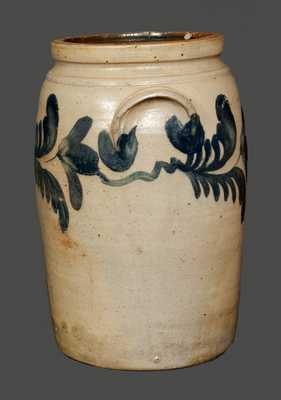 4 Gal. Signed Richard Remmey, Philadelphia, Stoneware Crock with Floral Decoration