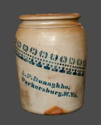 A. P. DONAGHHO / PARKERSBURG, WV Stoneware Crock with Stenciled Decoration