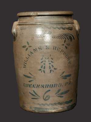 Six-Gallon WILLIAMS & REPPERT / GREENSBORO, PA Stoneware Crock