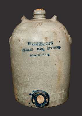 Very Rare 3 Gal. WHEELER'S BERLIN BAR BITTERS / BALTIMORE Stoneware Advertising Jug Cooler