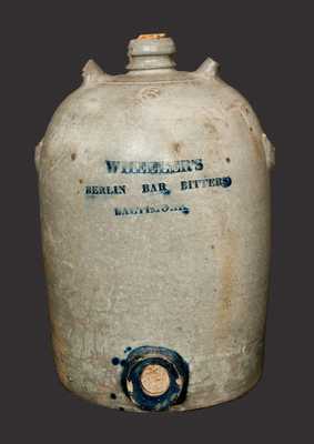 Very Rare 3 Gal. WHEELER S BERLIN BAR BITTERS / BALTIMORE Stoneware Advertising Jug Cooler