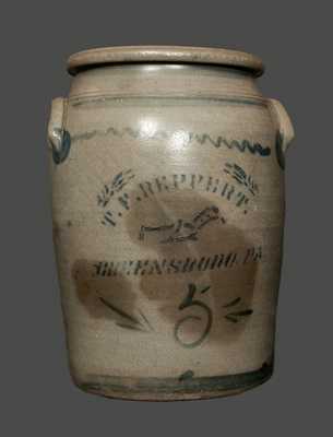 T. F. REPPERT / GREENSBORO, PA Stoneware Crock with Stenciled Plow Decoration