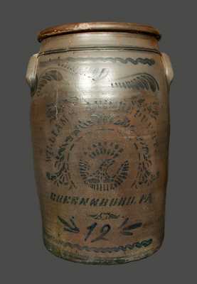 12 Gal. WILLIAMS & REPPERT Stoneware Crock with Freehand Decoration and Stencile Eagle