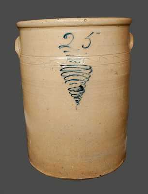 25 Gallon Midwestern Stoneware Crock with Tornado Decoration