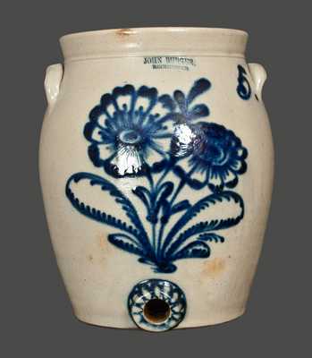 JOHN BURGER / ROCHESTER, NY 5 Gallon Stoneware Water Cooler with Slip-Trailed Floral Decoration