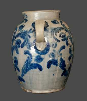 Highly-Decorated Baltimore Stoneware Water Cooler with Basket of Flowers, David Parr, circa 1825