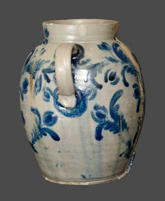 Highly-Decorated Baltimore Stoneware Water Cooler with Basket of Flowers, David Parr, circa 1825