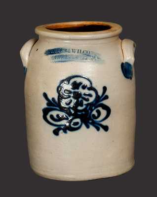 1 Gal. COWDEN & WILCOX / HARRISBURG, PA Stoneware Jar with Slip-Trailed Floral Decoration