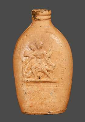 Rare and Important CLARK & FOX / ATHENS, NY Stoneware Flask with Relief Native American Image