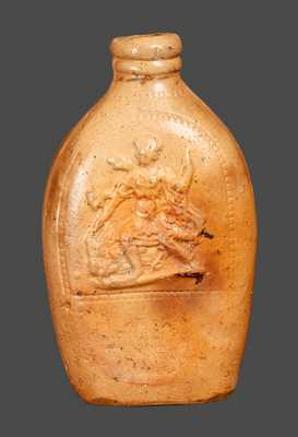 Rare and Important CLARK & FOX / ATHENS, NY Stoneware Flask with Relief Native American Image