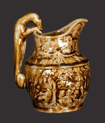 Rockingham Hunt Scene Pitcher Signed "BLOCK / BENNINGTON / VERMONT"