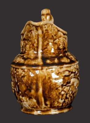 Rockingham Hunt Scene Pitcher Signed "BLOCK / BENNINGTON / VERMONT"