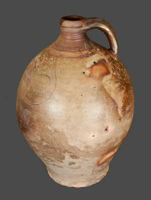 Rare Early Stoneware Jug with Elaborate Incised Fish att. Albany, NY