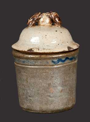 Extremely Rare Decorated Stoneware Preserve Jar with Dung Beetle Lid, Anna Pottery, circa 1880