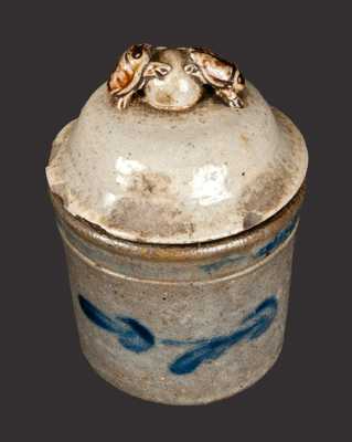 Extremely Rare Decorated Stoneware Preserve Jar with Dung Beetle Lid, Anna Pottery, circa 1880