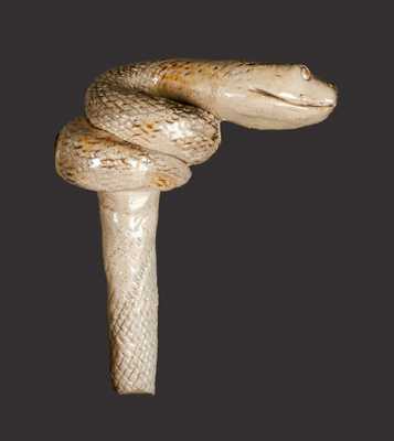 Very Rare Hand-Modeled Stoneware Snake Jug Stopper, Anna Pottery, circa 1880