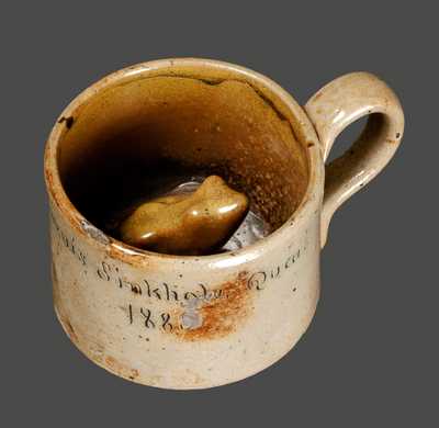 Very Rare Salt-Glazed Anna Pottery Stoneware Frog Mug Inscribed 