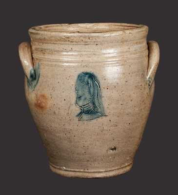 Very Rare Old Bridge, NJ, Stoneware Jar with Impressed Woman Profile on Front and Back