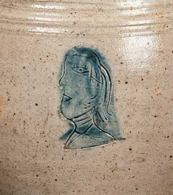 Very Rare Old Bridge, NJ, Stoneware Jar with Impressed Woman Profile on Front and Back