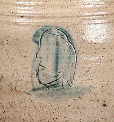 Very Rare Old Bridge, NJ, Stoneware Jar with Impressed Woman Profile on Front and Back
