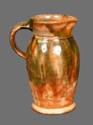 Multi-Glazed Redware Cream Pitcher, Strasburg, VA, circa 1890