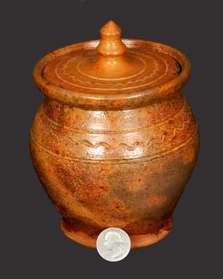 Fine Glazed Redware Jar with Lid, American, 19th century