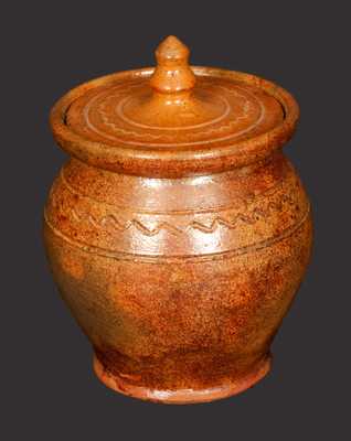 Fine Glazed Redware Jar with Lid, American, 19th century