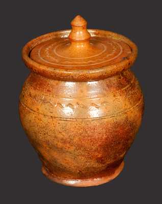 Fine Glazed Redware Jar with Lid, American, 19th century