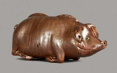 Extremely Rare and Important Anna Pottery / 1871 Stoneware Razorback Hog Flask