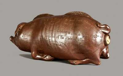 Extremely Rare and Important Anna Pottery / 1871 Stoneware Razorback Hog Flask