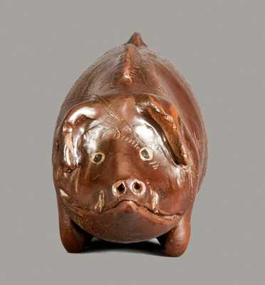 Extremely Rare and Important Anna Pottery / 1871 Stoneware Razorback Hog Flask