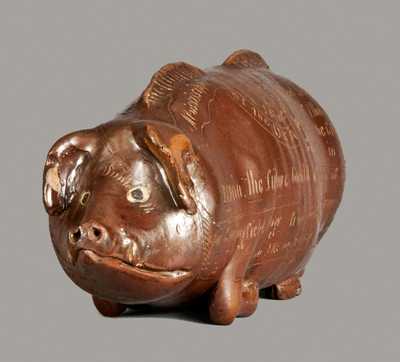 Extremely Rare and Important Anna Pottery / 1871 Stoneware Razorback Hog Flask