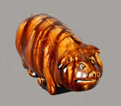 Extremely Rare Anna Pottery Rockinghamware Pig Flask with St. Louis Presentation Inscription