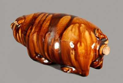 Extremely Rare Anna Pottery Rockinghamware Pig Flask with St. Louis Presentation Inscription