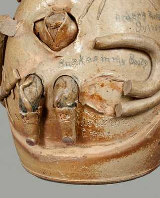 Exceptional Pair of Stoneware Snake Jugs, Both Signed by John L. Stone, Limestone and Kosse, Texas