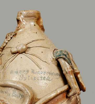Exceptional Pair of Stoneware Snake Jugs, Both Signed by John L. Stone, Limestone and Kosse, Texas