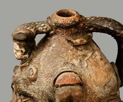 Exceptional Pair of Stoneware Snake Jugs, Both Signed by John L. Stone, Limestone and Kosse, Texas