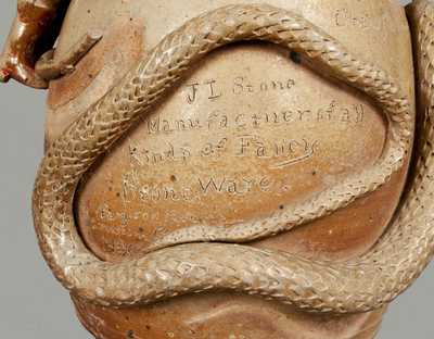Exceptional Pair of Stoneware Snake Jugs, Both Signed by John L. Stone, Limestone and Kosse, Texas