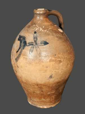 Ovoid Stoneware Jug with Bird and Floral Decoration, possibly Peter Cross, Hartford, CT