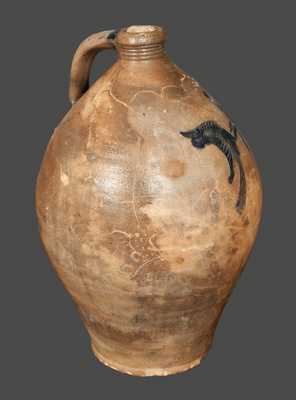 Ovoid Stoneware Jug with Bird and Floral Decoration, possibly Peter Cross, Hartford, CT