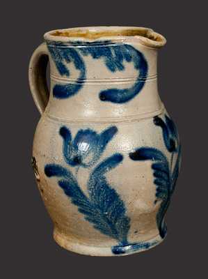 Fine Richard Remmey, Philadelphia Stoneware Pitcher with Tulip Decoration