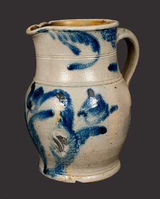 Fine Richard Remmey, Philadelphia Stoneware Pitcher with Tulip Decoration