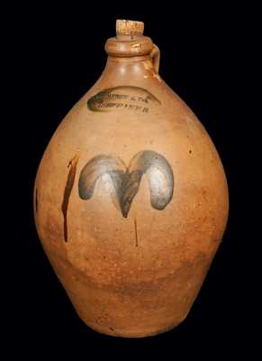 THOMPSON & CO. / GARDINER, ME Ovoid Stoneware Jug with Floral Decoration