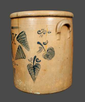 Ten Gallon Ohio Stoneware Crock with Apple, Tornado and Leaf Decoration