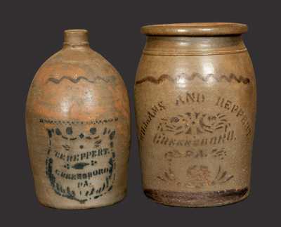 Lot of Two: T. F. REPPERT Stoneware Jug and WILLIAMS & REPPERT Stoneware Jar